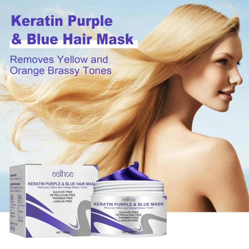 100ml Keratin Purple & Blue Hydrating Hair Mask, Smoothing Hair Care Cream, Hair Care & Styling Product