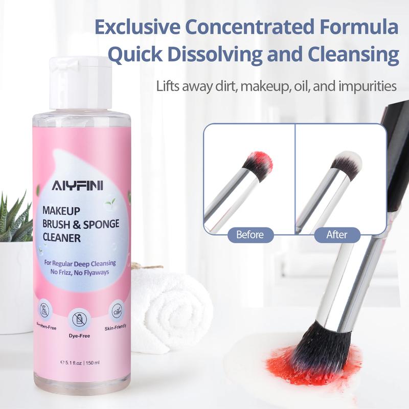 Alyfini Makeup Brush Cleaner Solution Concentrate - 10.2 Fl Oz Makeup Remover Shampoo Set with a Foldable Make Up Cleanser Silicone Bowl, Deep Cleaning Tool Kit for Makeup Brushes, Sponge and Puffs Cosmetic Cleansing, makeup tool, professional makeup