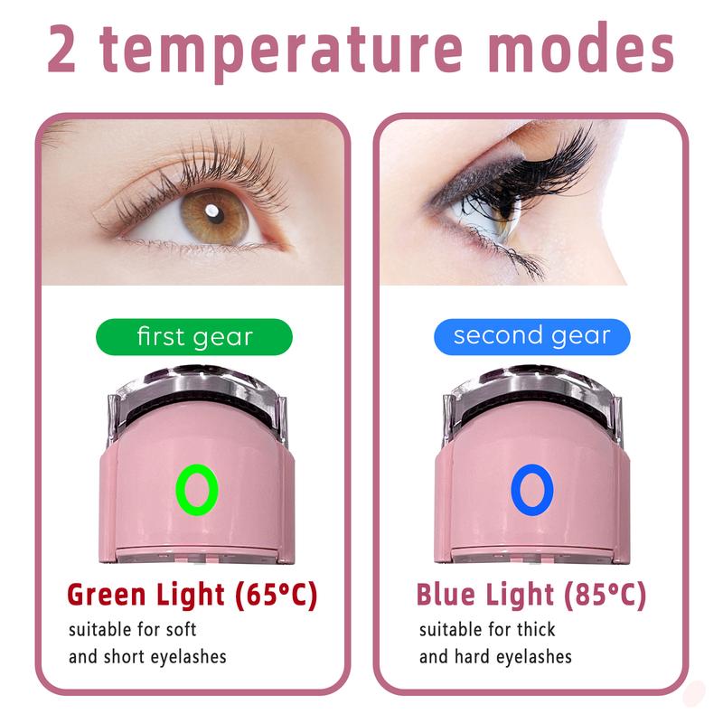 Pinkiou Heated Eyelash Curler Clamp USB Portable Electric Eyelash Curler 24 Hours Long Lasting with Sensing Heating Silicone Pad (Pink) Facial Comfort