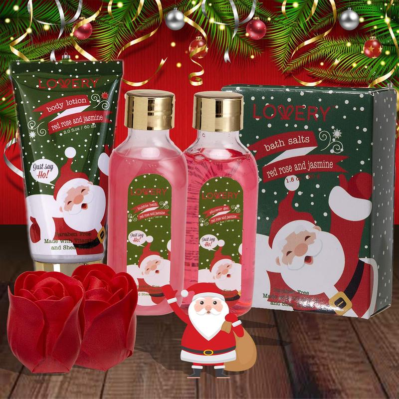 Red Rose and Jasmine Home Bath Set - 6Pc Christmas Gift Aroma Body Care