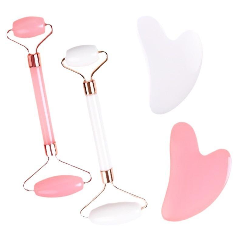 Double-ended Facial Massage Roller & Heart-shaped Scraping Board, 2 Counts Manual Face Massage Tool, Skin Care Tool for Women