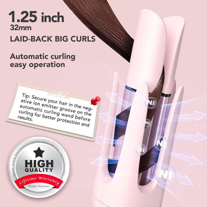 Newme Automatic Curling Iron – 1.5 inch（1 1 2 or 36mm） 1.25inch (1 1 4 or 32mm) 1.1 inch（1 1 10 or 28mm）Dual Voltage Barrel for Long Hair – Anti-Tangle Design, Adjustable Temp & Timer Reminder