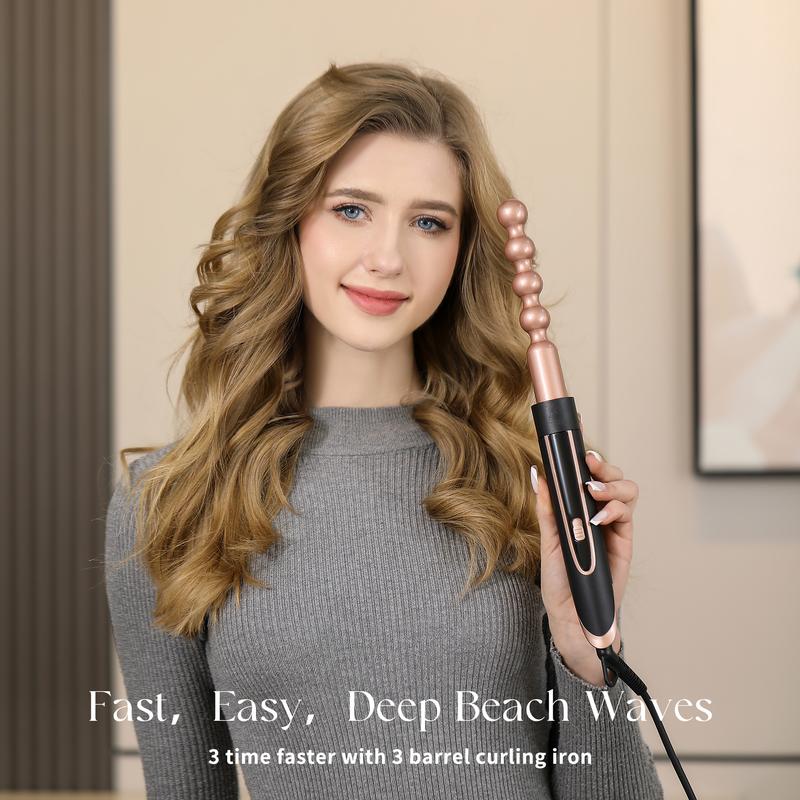 Heikki Vision 5-in-1 Curling Hot Brush Set with Curling Brush and 4 Interchangeable Ceramic Curling Wands, Instant Heat, Includes Heat Protective Gloves and 2 Clips (US Standard)