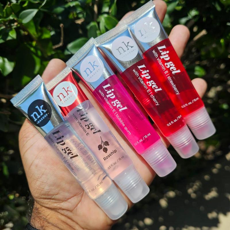 NICKA K NEW YORK VARIETY SET OF 5 NK Hydrating Lip Gel - Vitamin E (Clear, Rosehip Oil, Bubble Gum, Cherry, Strawberry)