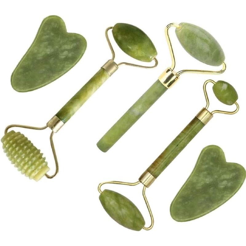 Jade Gua Sha Facial Massager Set - 5 in 1 Skin Care Tools With Roller and Massager