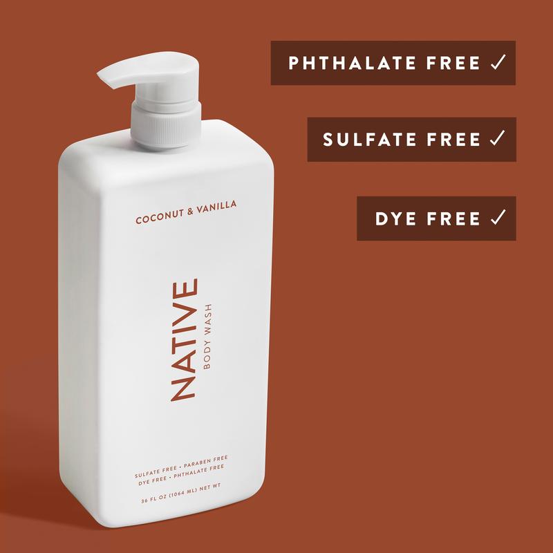 Native Body Wash, Sulfate Free, Coconut & Vanilla, for Women and Men, 36 oz