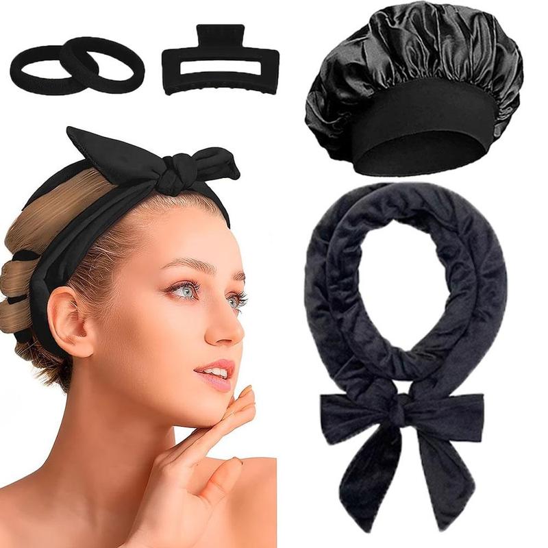 Sleep Hair Styling Kit, 5 Counts set Hair Band & Hair Tie & Clips & Hair Cap, Bed Time Hair Styling Tools, Heatless Hair Styling Tool for Women