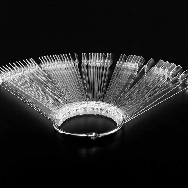 Display tips  100  Clear Fan-shaped False  Polish Board  Art Tips Practice Sticks Tools with Ring Holder (Transparent) (100)