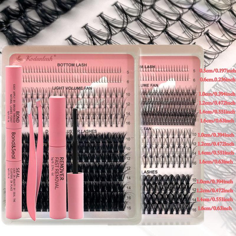 Fluffy Cluster Eyelash Extensions Kit, 1 Set Mixed Length False Eyelashes with Eyelash Glue & Tweezers & Remover, Professional Eye Makeup Accessories