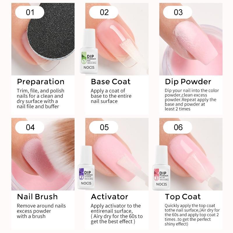 Dip Powder Nail Kit Starter, 4 Colors Nude Pinkish Glitters Acrylic Dipping Powder System Liquid Set With Base Top Coat Activator For French Nail Art Manicure Salon All-in-One Beginner Extension Kit