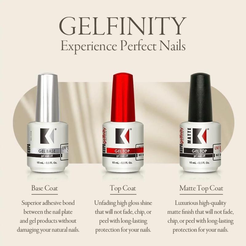 KUPA GELFinity Trio TOP Glossy, Top Matte, Base coat Nail Care nail art