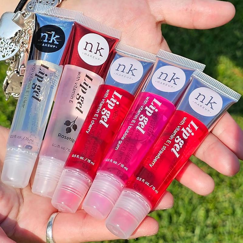 NICKA K NEW YORK VARIETY SET OF 5 NK Hydrating Lip Gel - Vitamin E (Clear, Rosehip Oil, Bubble Gum, Cherry, Strawberry)