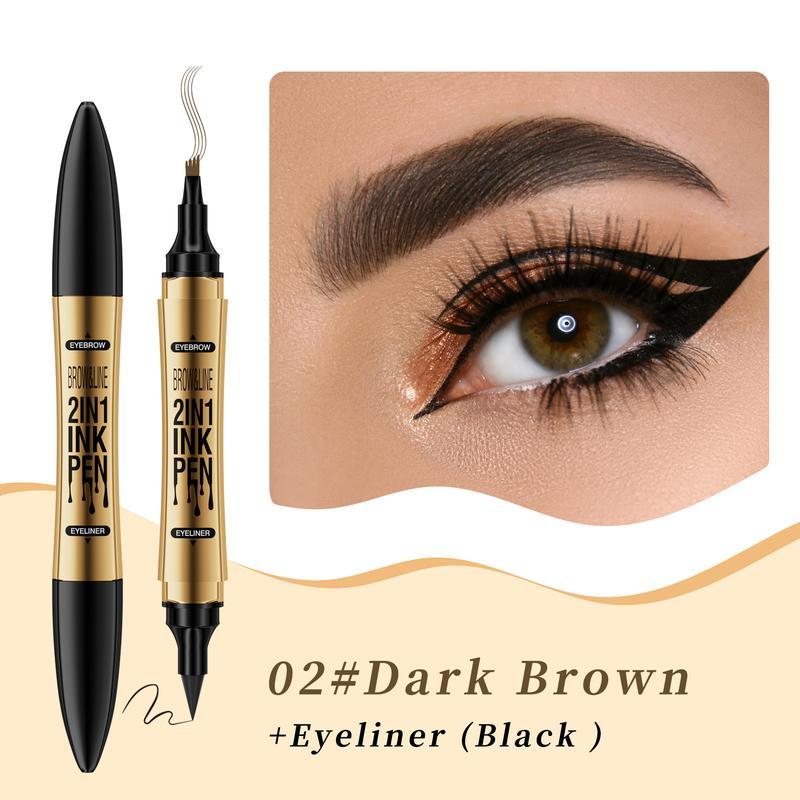 Double-ended Eyeliner + Eyebrow Pen,  Waterproof Long Lasting 2 In 1 Eyeliner Pencil, Eye Makeup, Eyebrow Pencil, Hair-like Eyebrow Pen, 2-in-1 Waterproof, Ultra-Precise, with Dual-ended Eyebrow Brush, Cosmetic, Creamy Pencil Gentle Smooth lip liner