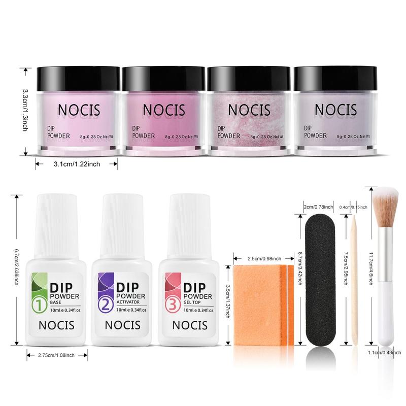 Dip Powder Nail Kit Starter, 4 Colors Nude Pinkish Glitters Acrylic Dipping Powder System Liquid Set With Base Top Coat Activator For French Nail Art Manicure Salon All-in-One Beginner Extension Kit