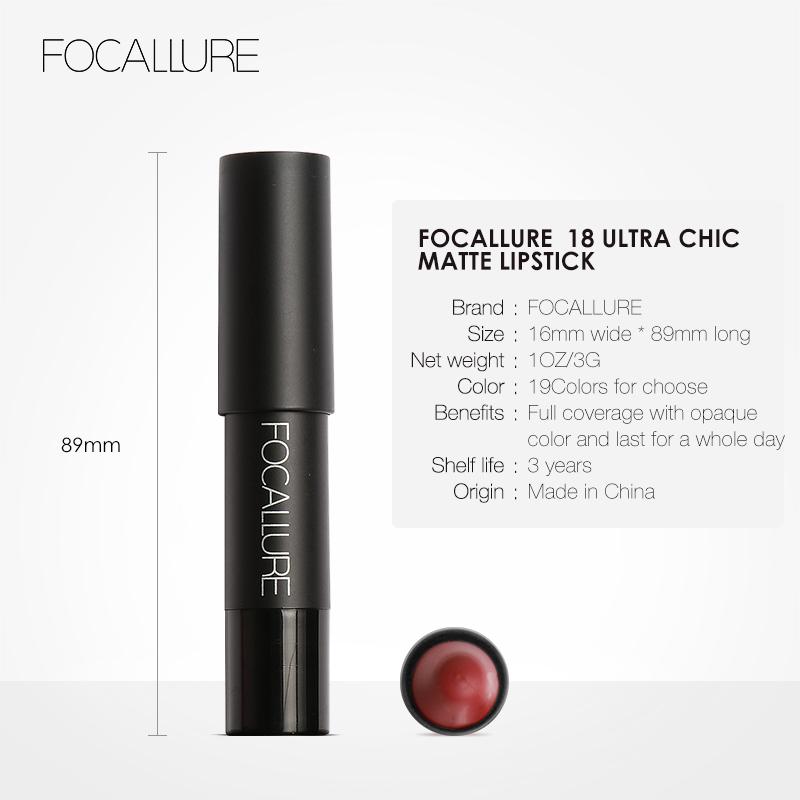 FOCALLURE Ultra Chic Matte Lipstick,Rich Vitamin E Lip Crayon,Lightweight Matte Color without Drying or Fading,Long Lasting Waterproof Lips Makeup