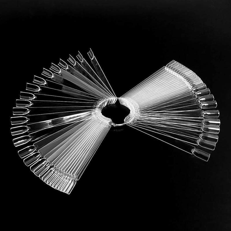 Display tips  100  Clear Fan-shaped False  Polish Board  Art Tips Practice Sticks Tools with Ring Holder (Transparent) (100)