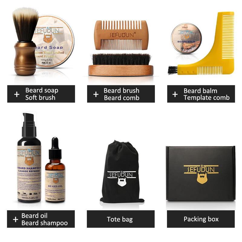 Men's Beard Care Set, 10pcs set Beard Shampoo & Soap & Balm & Oil & Comb & Storage Bag & Box, Beard Care Products for Daily Use, Christmas Gift