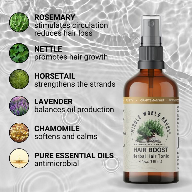 Hair Boost - herbal tonic with Rosemary, Chamomile, Nettle and Lavender. Ultimate hair loss Comfort for strong, silky and shiny hair