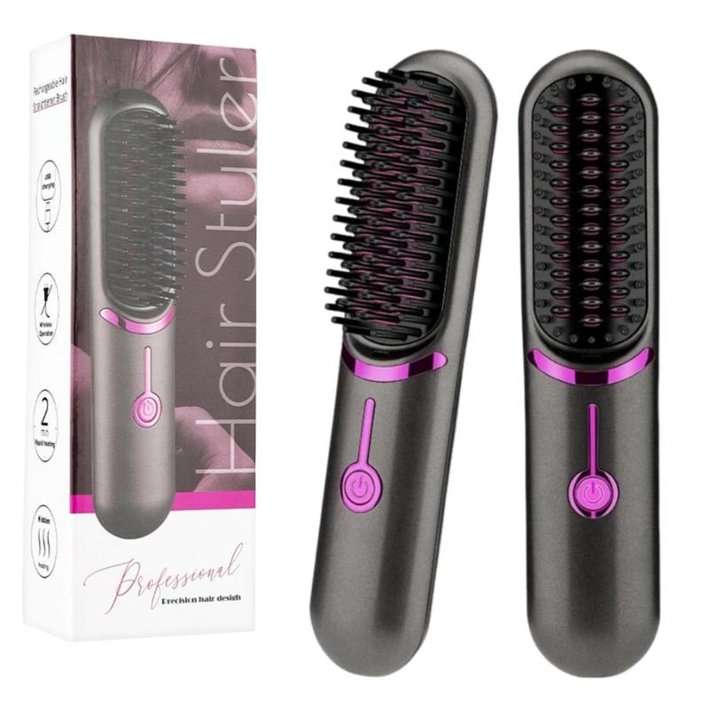 Summer Wireless USB Charging Straight Hair Comb, Cordless Hair Straightener, Hair Straightening Comb for Frizz Free Hair, Smooth Heated Hair Styling Tool, Makeup Products, Hair Products