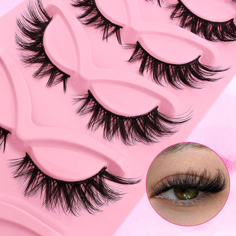 Christmas Fluffy False Eyelashes Cluster, 5 Pairs Wispy Cat Eye Look Faux Cluster Lashes, Natural Curling Eye Makeup Strip Lashes for Women & Girls, Lash Extensions Kit, Fall Dolly Makeup