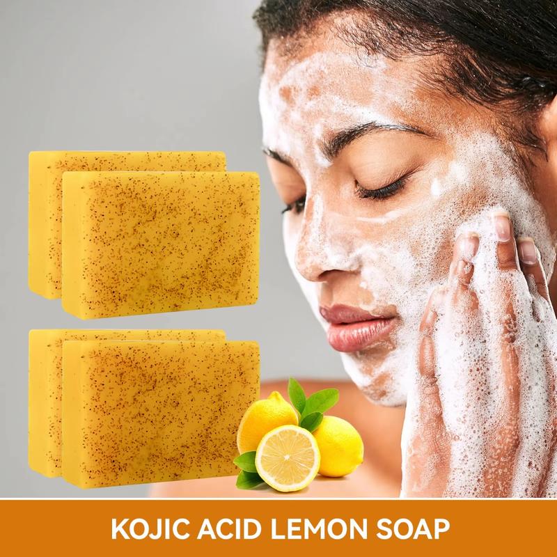 Lemon Turmeric & Kojic Acid Soap Bar, Face & Body Wash, Dark Spot Reducer, Daily Skin Cleanser Sets for Acne-prone Skin, Moisturizing Gentle Kojic Acid Soap Bar Set with Soap Saver Bags Facial Cleansing Facial Wash Skin Repair Skincare