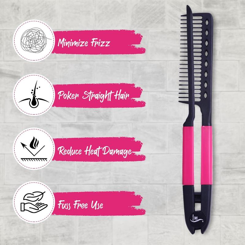 Herstyler Straightening Comb For Hair, 2 Pack - Flat Iron Comb For Great Tresses With A Firm Grip (Pink) Brush Handy