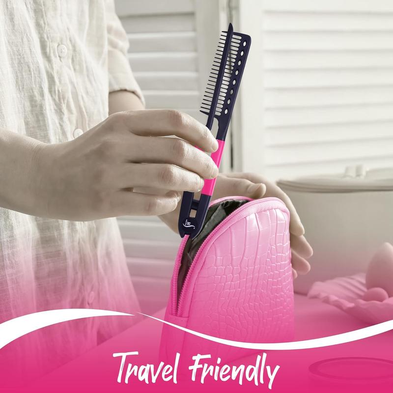 Herstyler Straightening Comb For Hair, 2 Pack - Flat Iron Comb For Great Tresses With A Firm Grip (Pink) Brush Handy