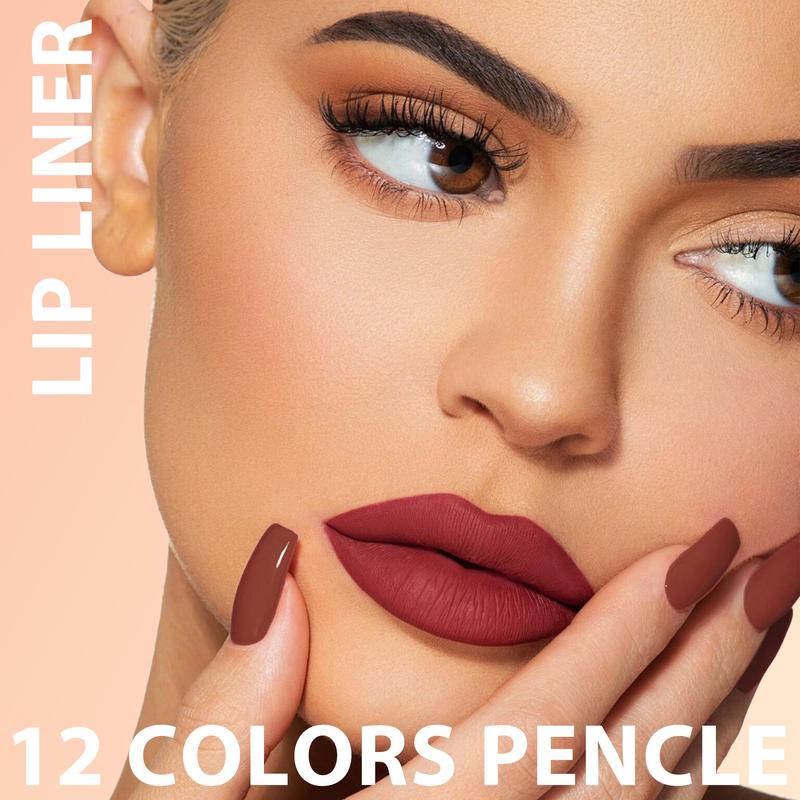 Long Lasting Lip Liner Set, 12pcs set Matte Easy Coloring Lip Liner Pencil, Natural Lip Makeup Tool for Women & Girls