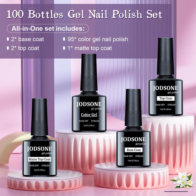 JODSONE Gel Nail Polish Starter Set 100 Pieces Multi-color Gel Nail Polish with Colors Nail Salon Home Self Use Nail Gel Colorful In Shine for Mother's day gifts