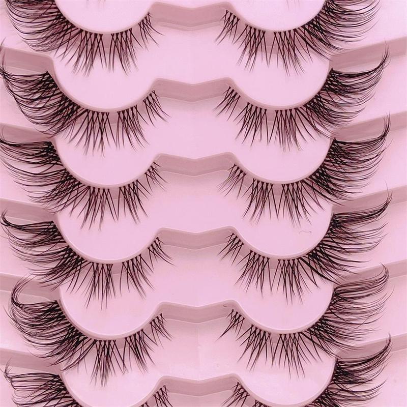 Fluffy False Eyelashes Cluster, 7 Pairs Wispy Cat Eye Look Faux Cluster Lashes, Natural Curling Eye Makeup Strip Lashes for Women & Girls