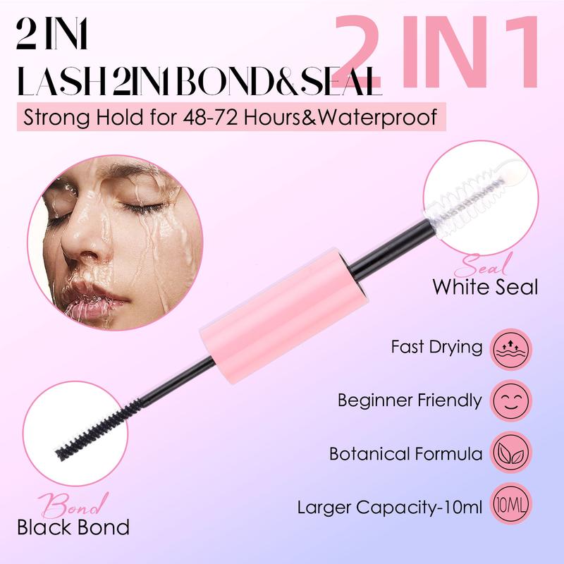 Waterproof eyelash glue, 2-in-1 long-lasting eyelash adhesive and sealant, sweat resistant eyelash extension glue for clustered eyelashes, eyelash extension products, girl's room accessories makeup, face glue, makeup products Cosmetic Eyelashes Extensions