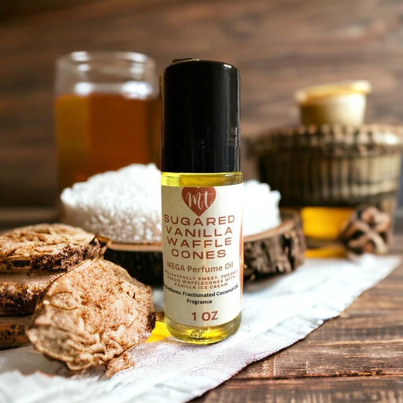 Strawberry pound cake, sugared vanilla waffle cone and strawberry French toast mega 1 oz body oil roll-on, scented body oil roll-on vanilla scent