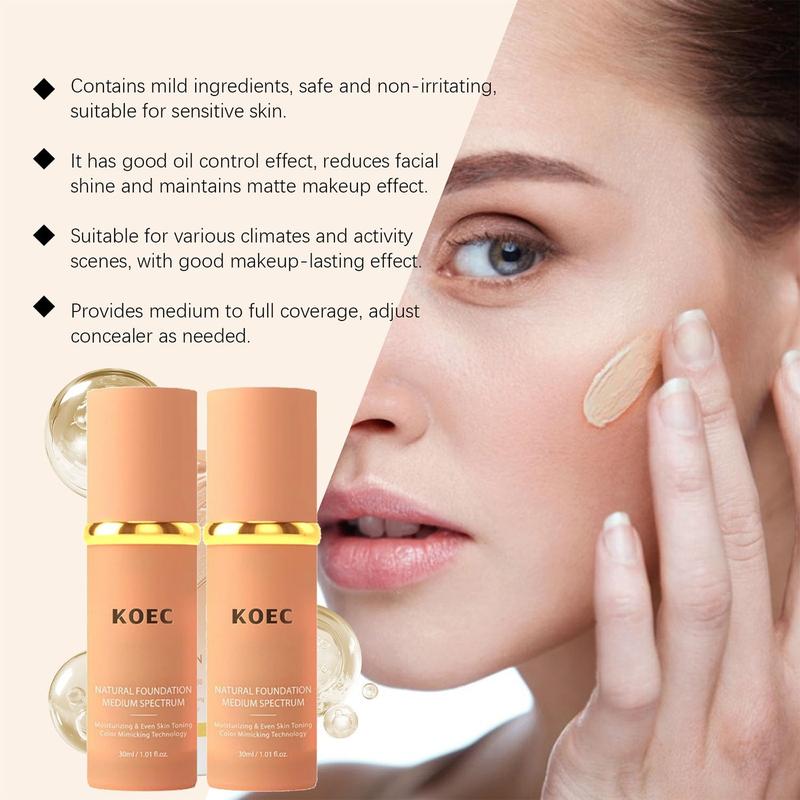 2Pcs Bionic Foundation 4 in 1 - Light Spectrum, Foundation 4 in 1 Medium Spectrum, 4 in 1 Foundation Liquid Hydratin Full Coverage Concealer Color Mimicking Foundation