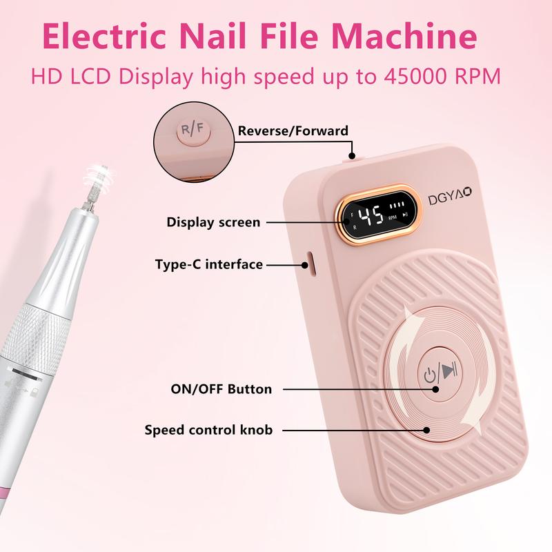 [Black Friday]DGYAO Electric Nail Drill Machine 13 in 1 kit 45000RPM Portable Rechargeable Nail Efile Set With LED Display for Salon Home Use