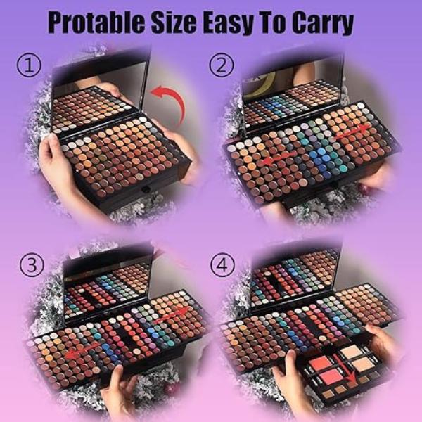 190-Color Makeup Kit: Eyeshadow, Blush, Concealer, Eyebrow Powder, Eyeliner, and Mirror. Perfect Gift