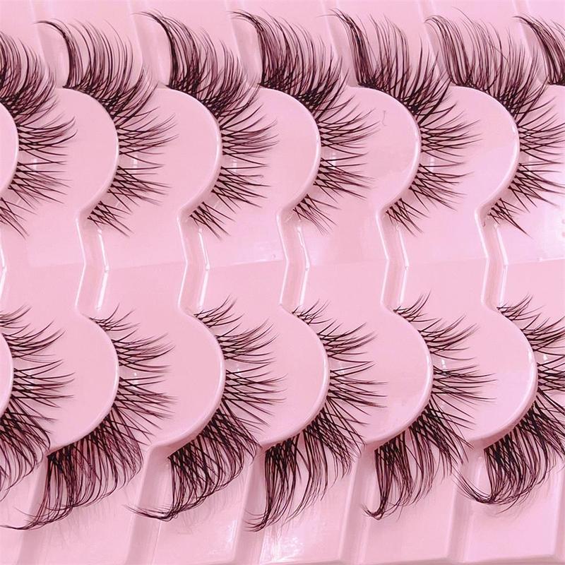 Fluffy False Eyelashes Cluster, 7 Pairs Wispy Cat Eye Look Faux Cluster Lashes, Natural Curling Eye Makeup Strip Lashes for Women & Girls