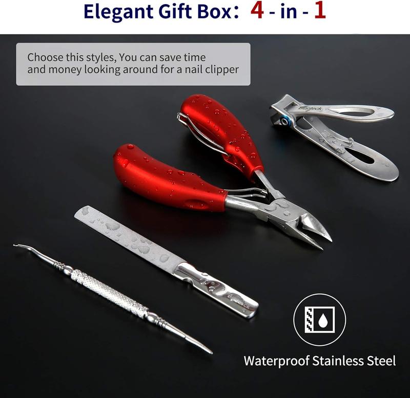 Nail Clippers for Thick Nails,Large Toenail Clippers for Ingrown Toenails or Thick Nails for Men,Women, Seniors,Adults. Professional Stainless Steel Toenail and Fingernail Clippers Set. (Red Silver) Manicure Nail Care Gift Handle Polish Smooth