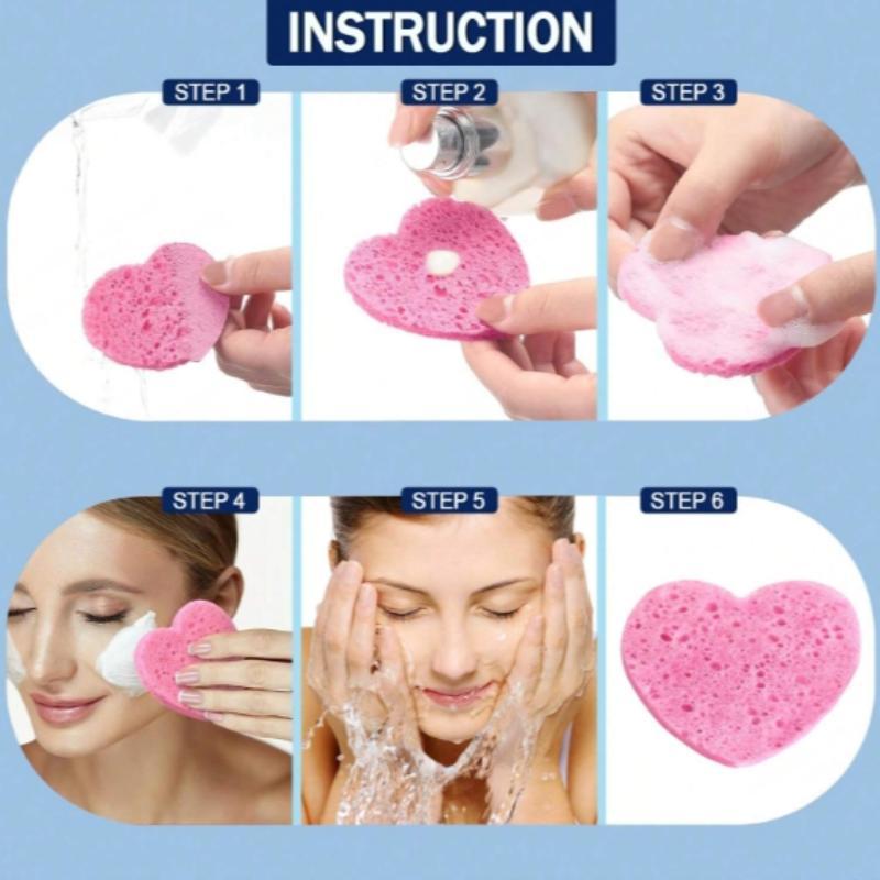 Heart Shaped Facial Cleansing Pad, 50pcs box Disposable Face Sponge, Natural Face Exfoliator with Storage Container for Makeup Remover Travel, Skincare Tools