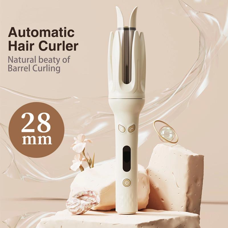 Spin and Curl, Automatic Hair Curling Iron for Healthy & Shiny, Effortless Curls & Waves, 28mm Barrel Hair Curler with 4 Temperature-adjusting Mode, Preset Temperature Settings For Each Hair Texture, Auto Power off When Stuck or Tangle Comfort Traditional