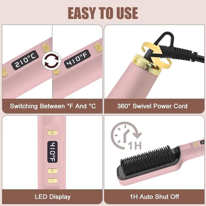 Negative Ion Hair Straightener Brush for Christmas Gift, 1 Count Hair Straightening Comb with LED Screen & 4 Adjustable Temperature, Hair Styling Tool for Home, Travel & Salon