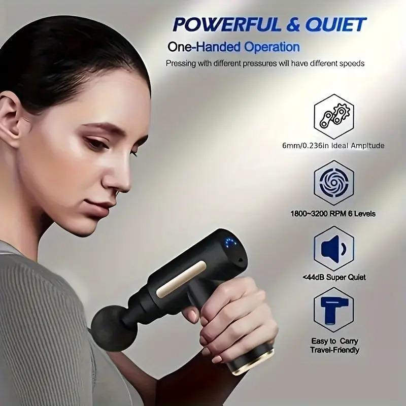 Massage Gun for Deep Tissue Pain Relief, 6 Speeds, Mini Handheld. Portable with 4 Interchangeable Heads for Deep Muscle Relief and Relaxation