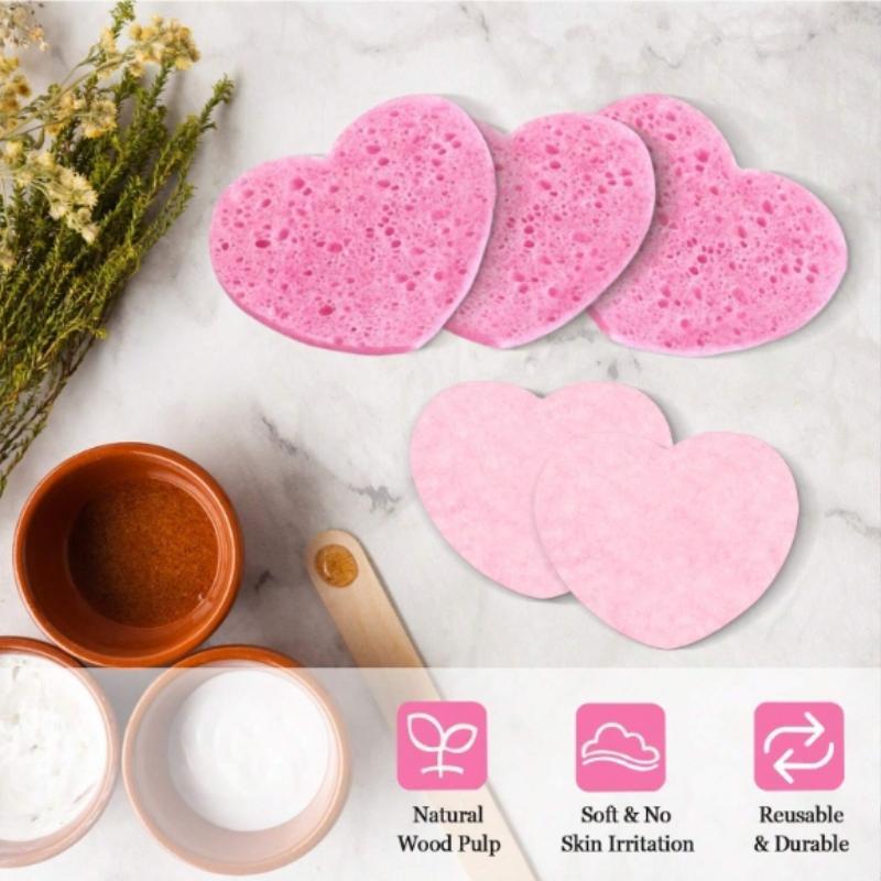 Heart Shaped Facial Cleansing Pad, 50pcs box Disposable Face Sponge, Natural Face Exfoliator with Storage Container for Makeup Remover Travel, Skincare Tools