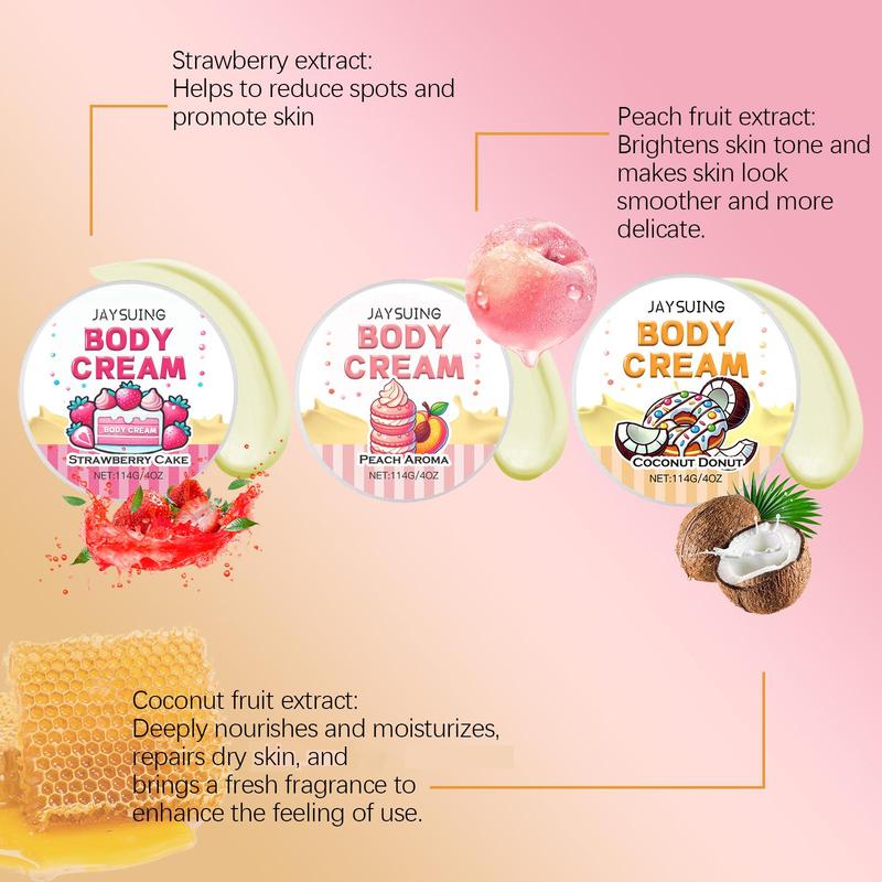 Body Cream, 3 Counts set Moisturizing Body Cream, Hydrating Body Care Product for Women & Men, Refreshing Body Care Kit for Daily Use