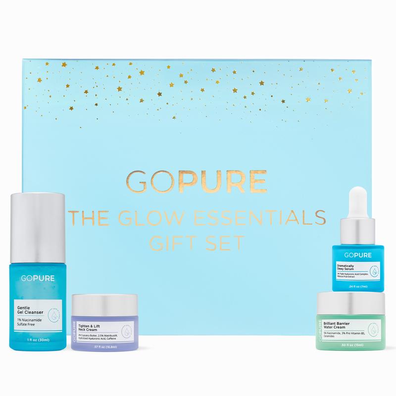 GOPURE The Glow Essentials Gift Set - Mini: Gentle Gel Cleanser + Dramatically Dewy Serum + Brilliant Barrier Water Cream + Tighten & Lift Neck Cream