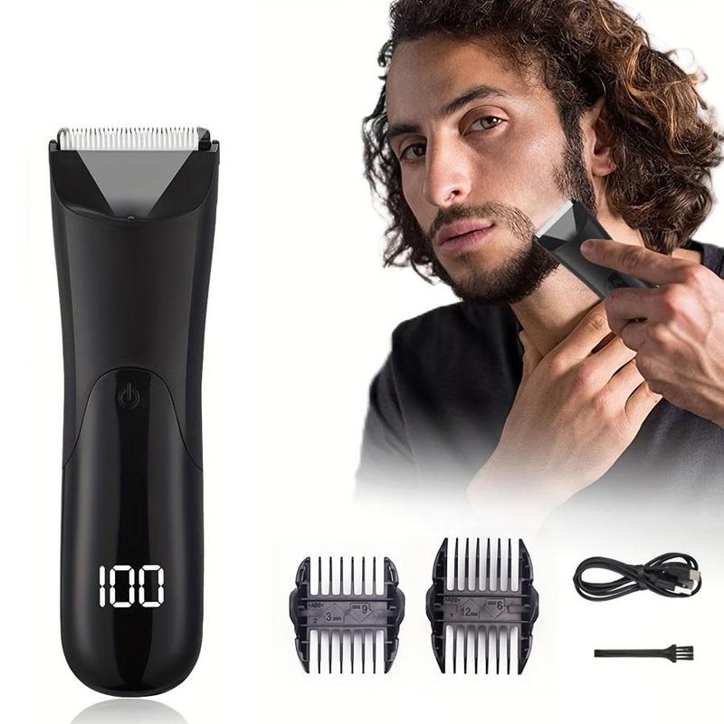 Electric LCD Display Hair Trimmer Kit, 1 Set Rechargeable LED Light Hair Clipper with Limited Comb & Charging Cable & Cleaning Brush for Men Stylists Barber