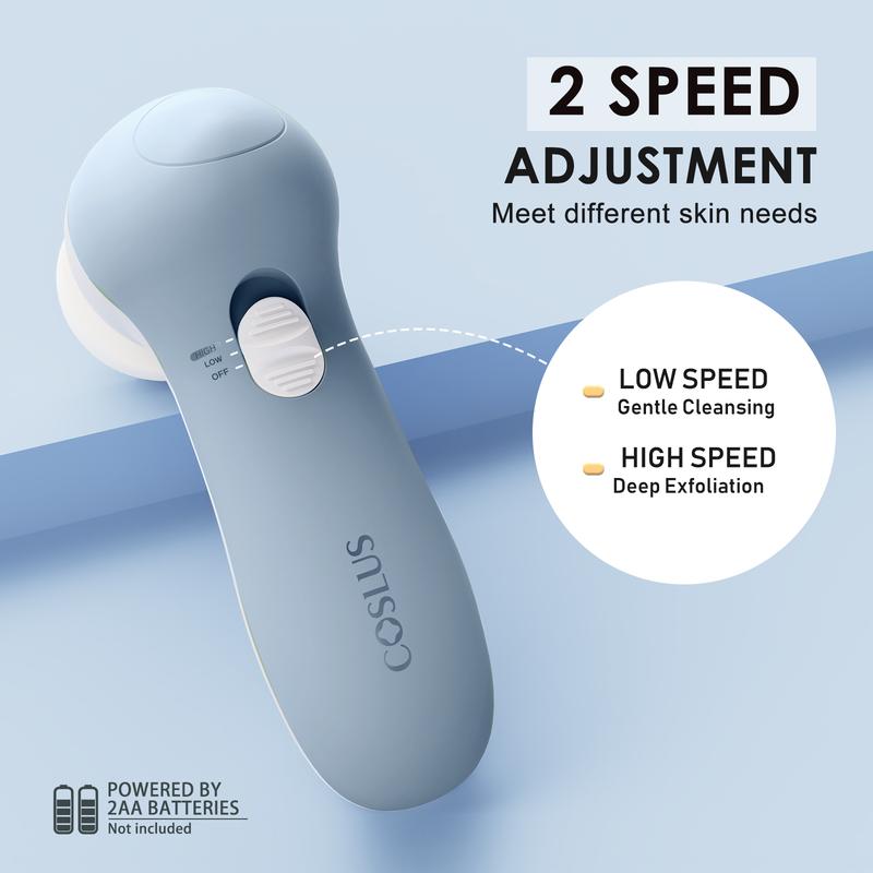 NEW COSLUS 7-in-1 Face Cleansing Brush Electric Facial Cleaning Brush Skin Care Massaging Device with Replacement Heads bule green