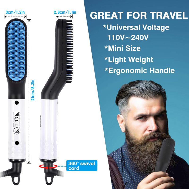 LIGOPAPO Heated Styling Comb for Men Hair Beard Straightener 2-in-1 Heated Beard Brush Short Hair Straightening Comb 2 Settings Ionic Technology Eliminates Frizz Straightener Portable for Travel, Great Gift for Husband Dad Boyfriend