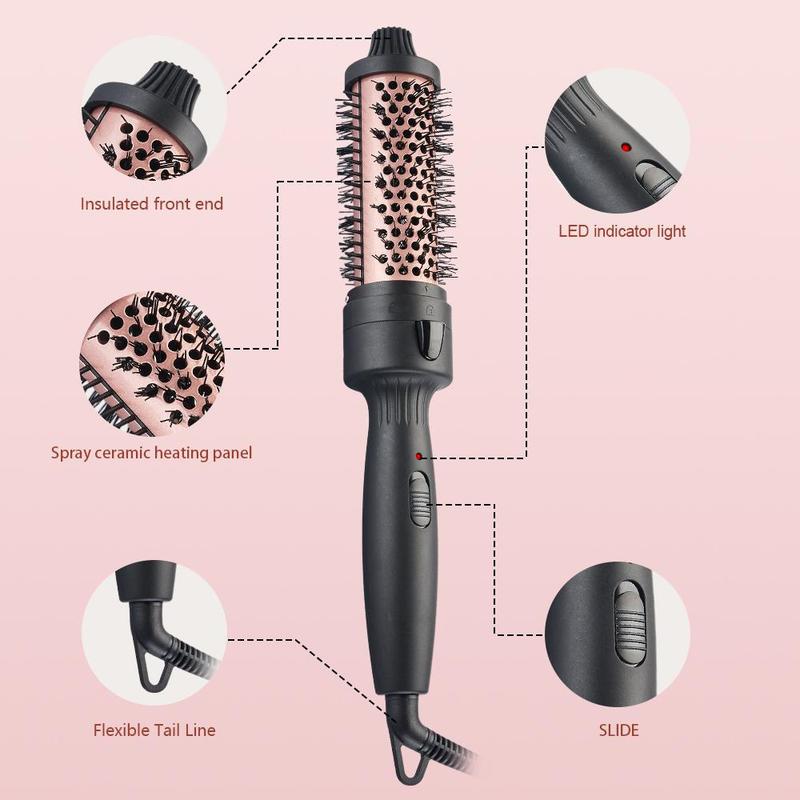 3 in 1 Ceramic Curling Wand, 1 Box Thermal Round Brush for Blowout Look, Fast Heating Brush, Hair Brush Curling Iron for All Hair