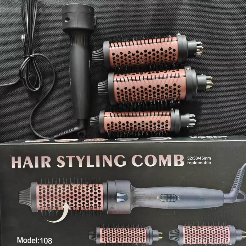 3 in 1 Ceramic Curling Wand, 1 Box Thermal Round Brush for Blowout Look, Fast Heating Brush, Hair Brush Curling Iron for All Hair