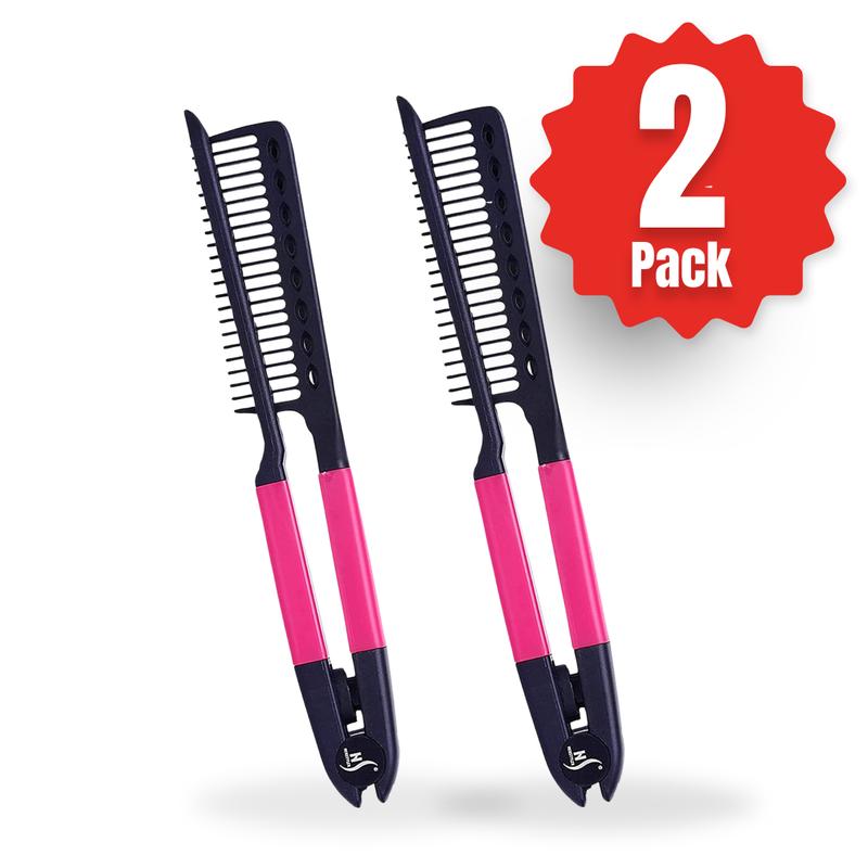 Herstyler Straightening Comb For Hair, 2 Pack - Flat Iron Comb For Great Tresses With A Firm Grip (Pink) Brush Handy